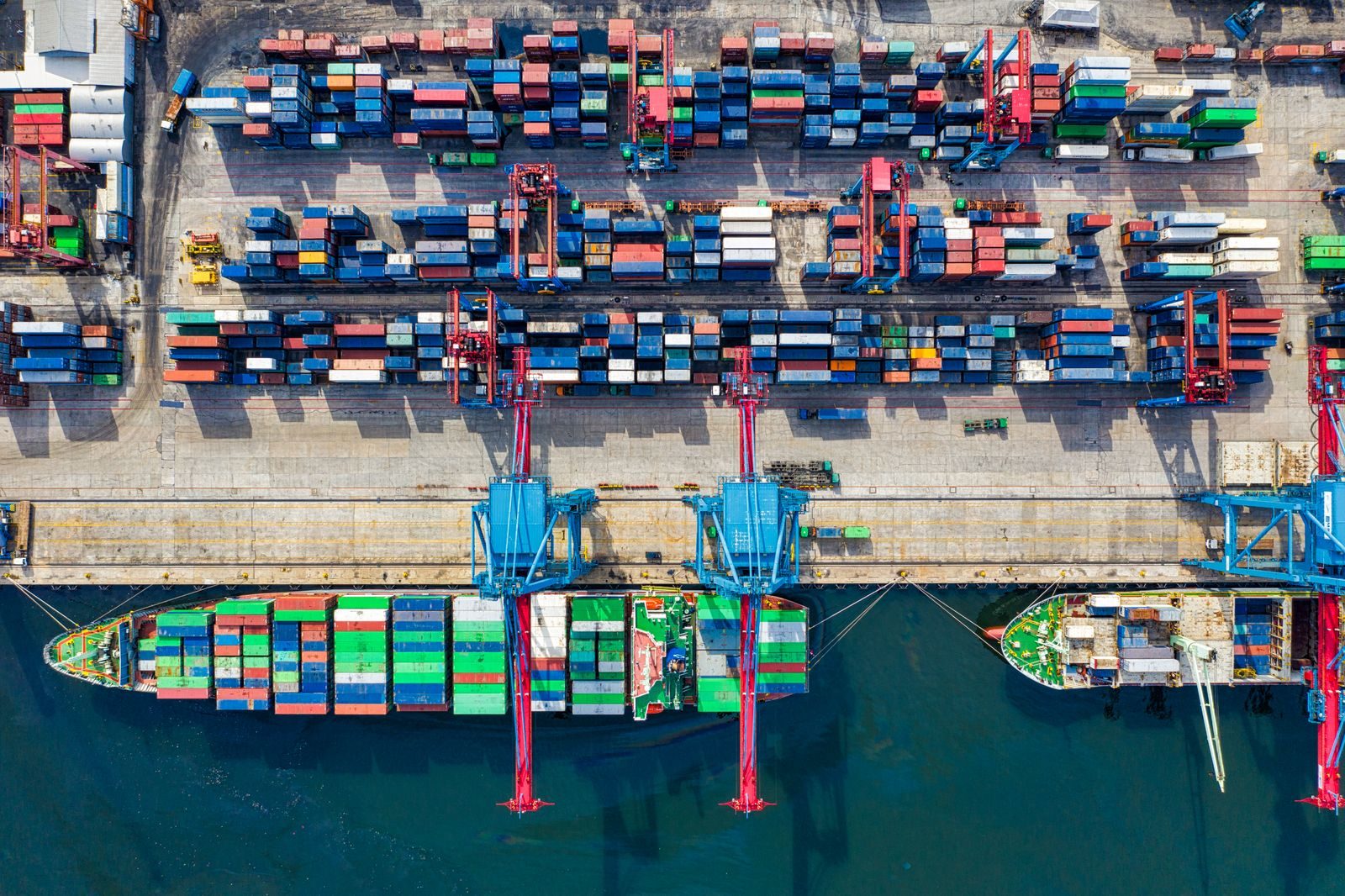Aerial view of a busy container terminal